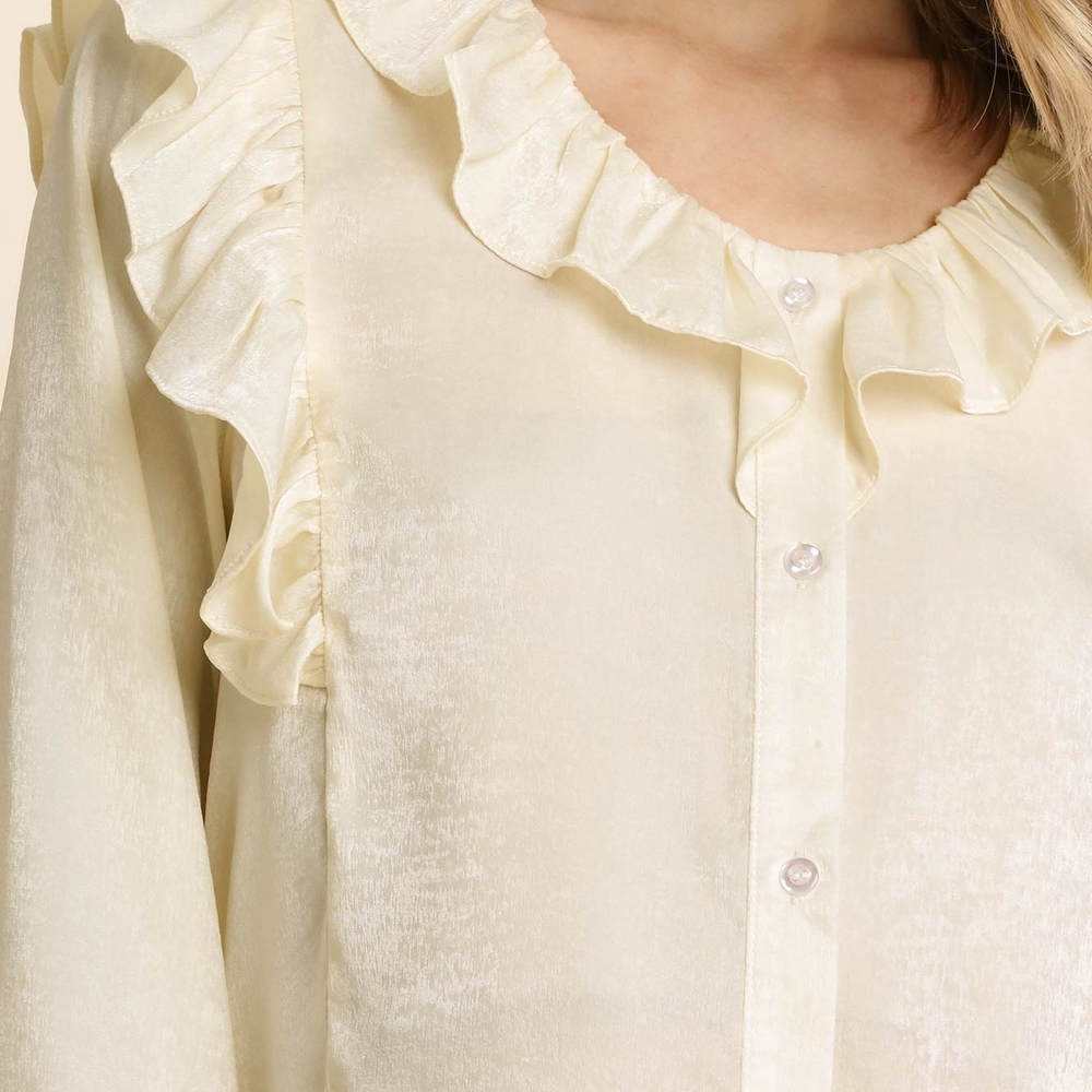 Umgee Ivory Ruffle Button-Up Blouse - Picture 3 of 4
